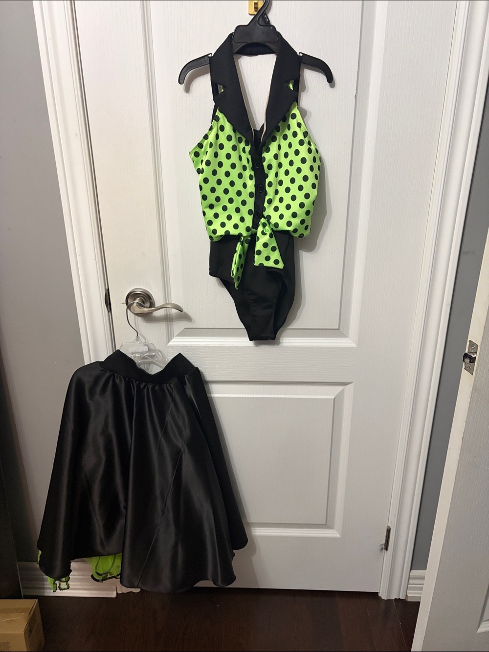 Green Polka Dot Halter Kids Costume with Black Skirt